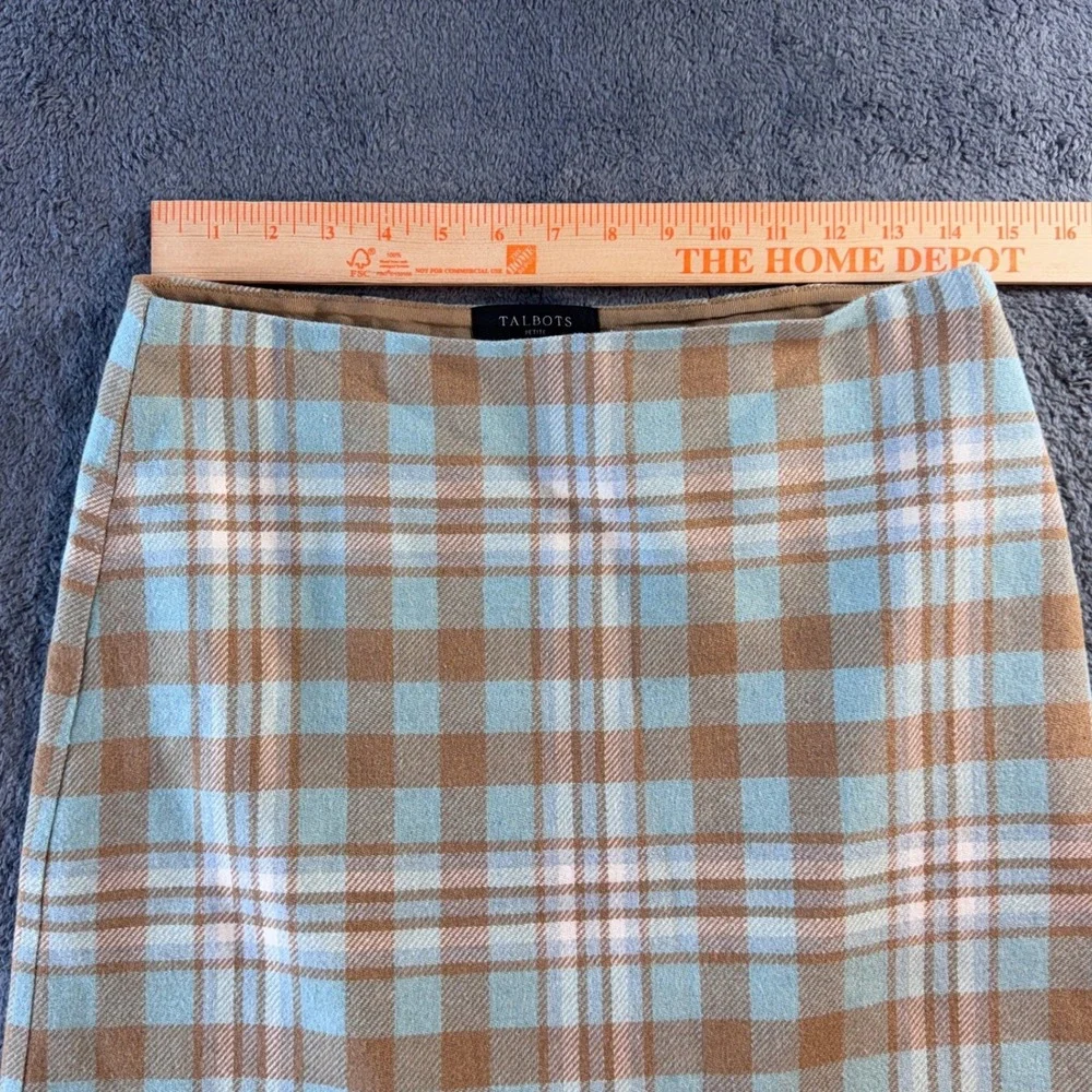 Talbots Petite Blue Tan Plaid Wool Blend‎ Mini Skirt 6P JO3069 Check Preppy